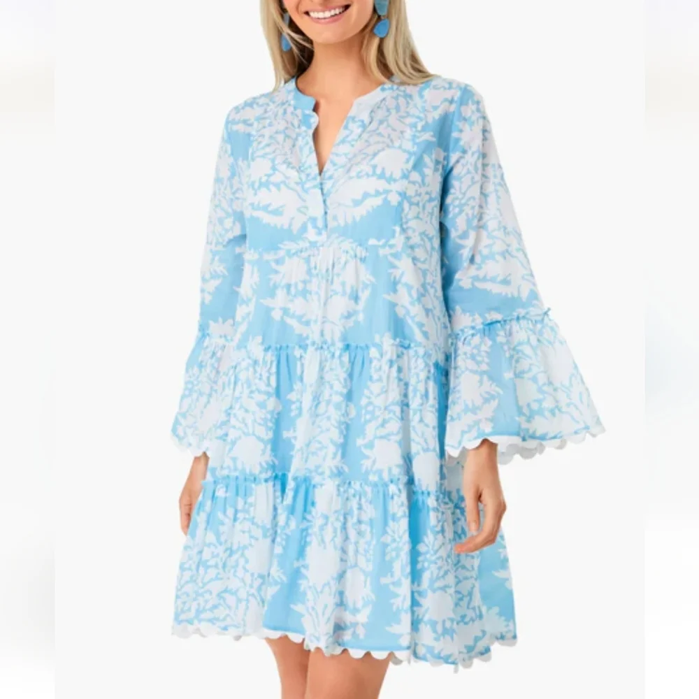 Juliet Dunn Blue and White Floral Mini Dress